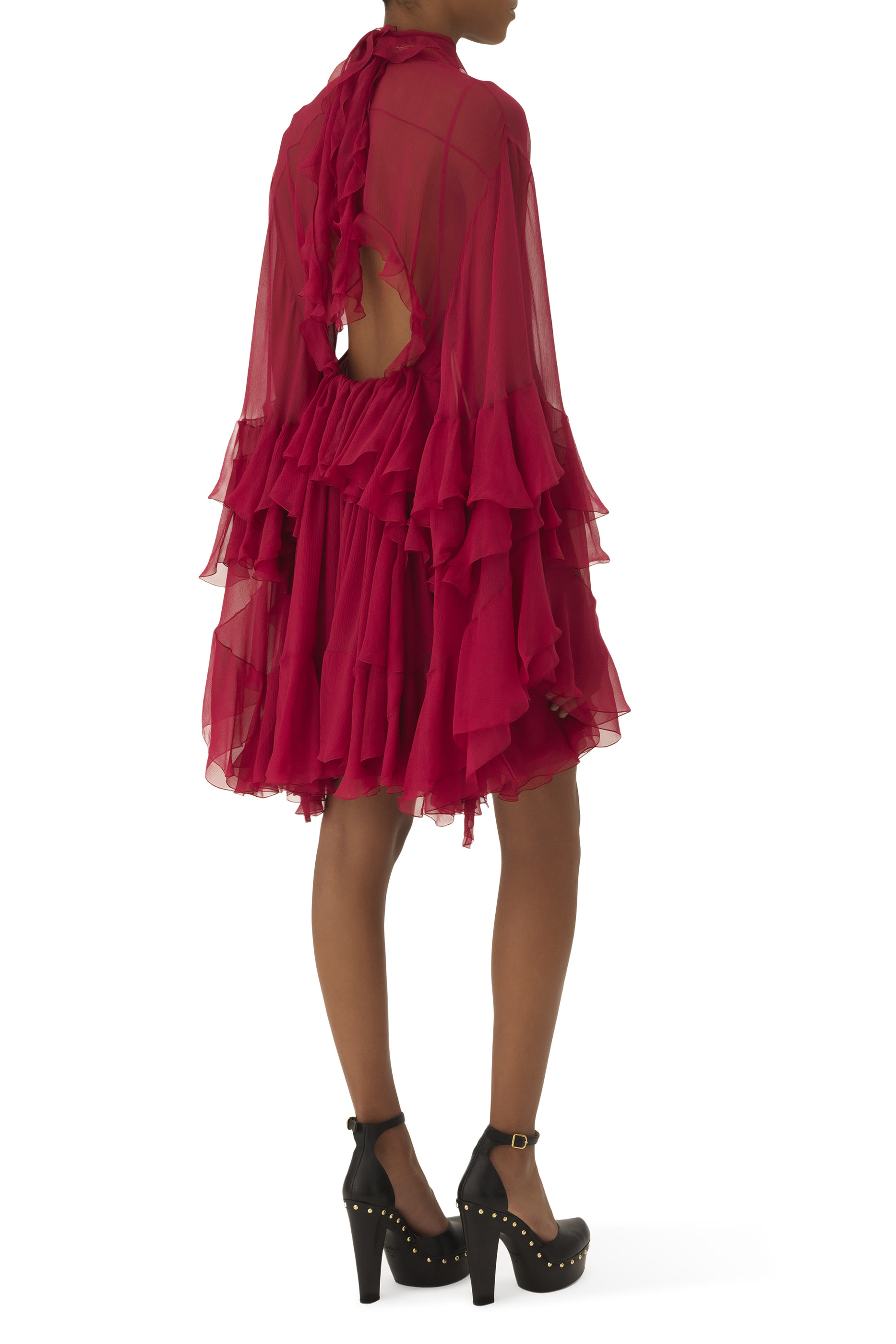 فستان قصير مزين بكشكش