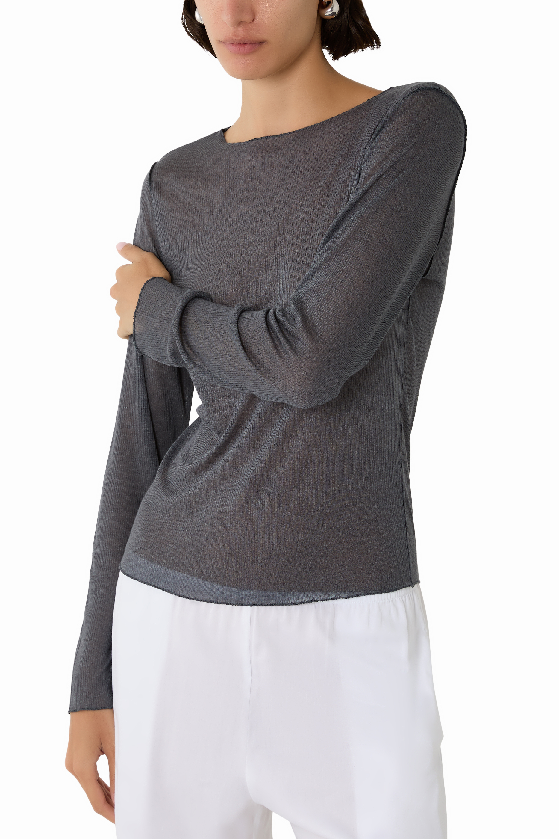  بلوزة منسوجة بأكمام طويلة 