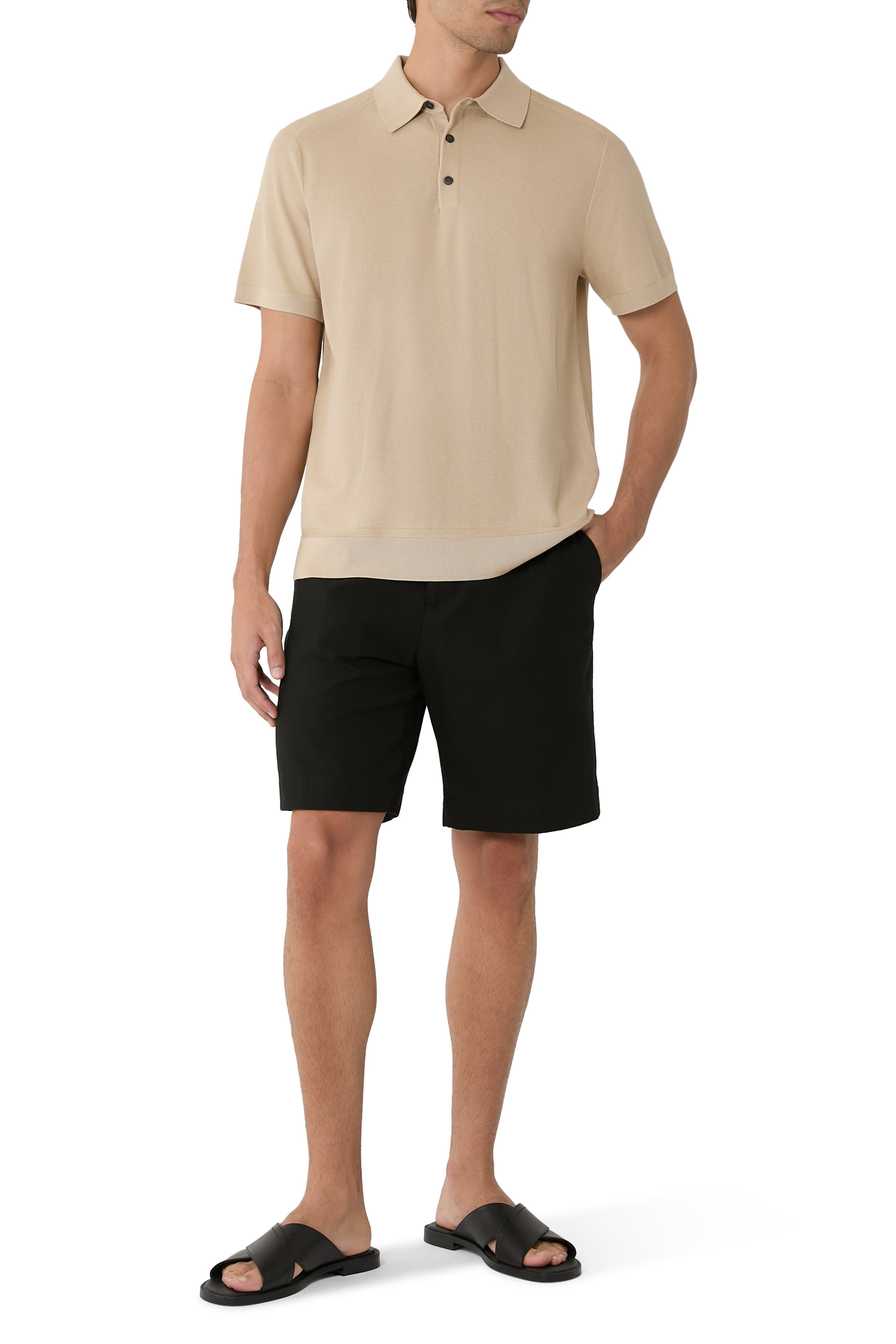 قميص بولو منسوج بثلاث أزرار