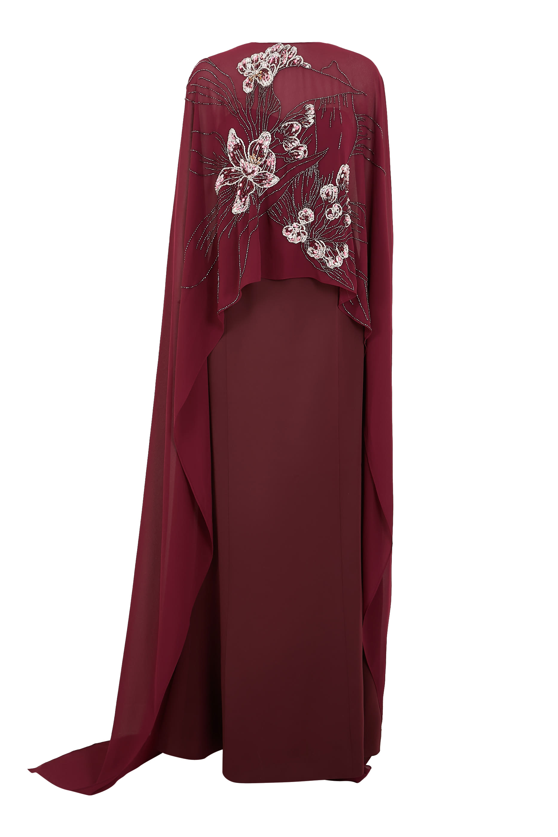 فستان سهرة مطرز بأكمام كاب