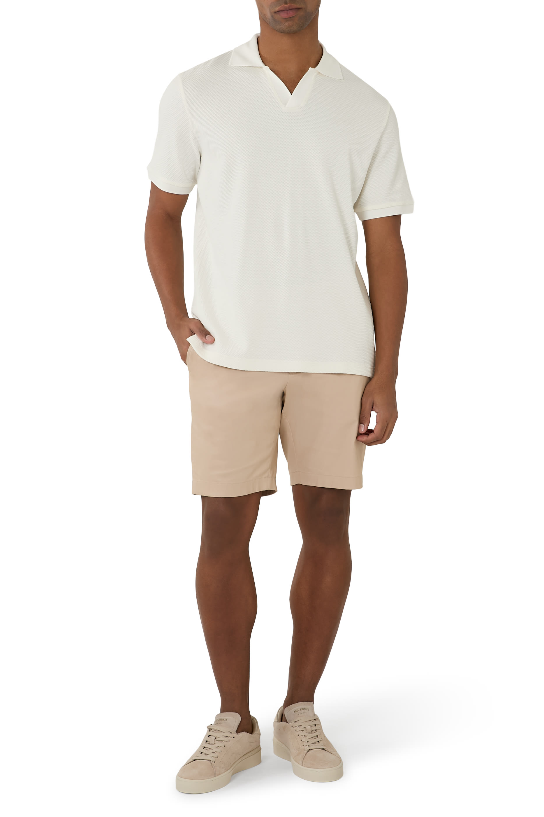 تيشيرت بولو قماش منسوج بياقة مفتوحة