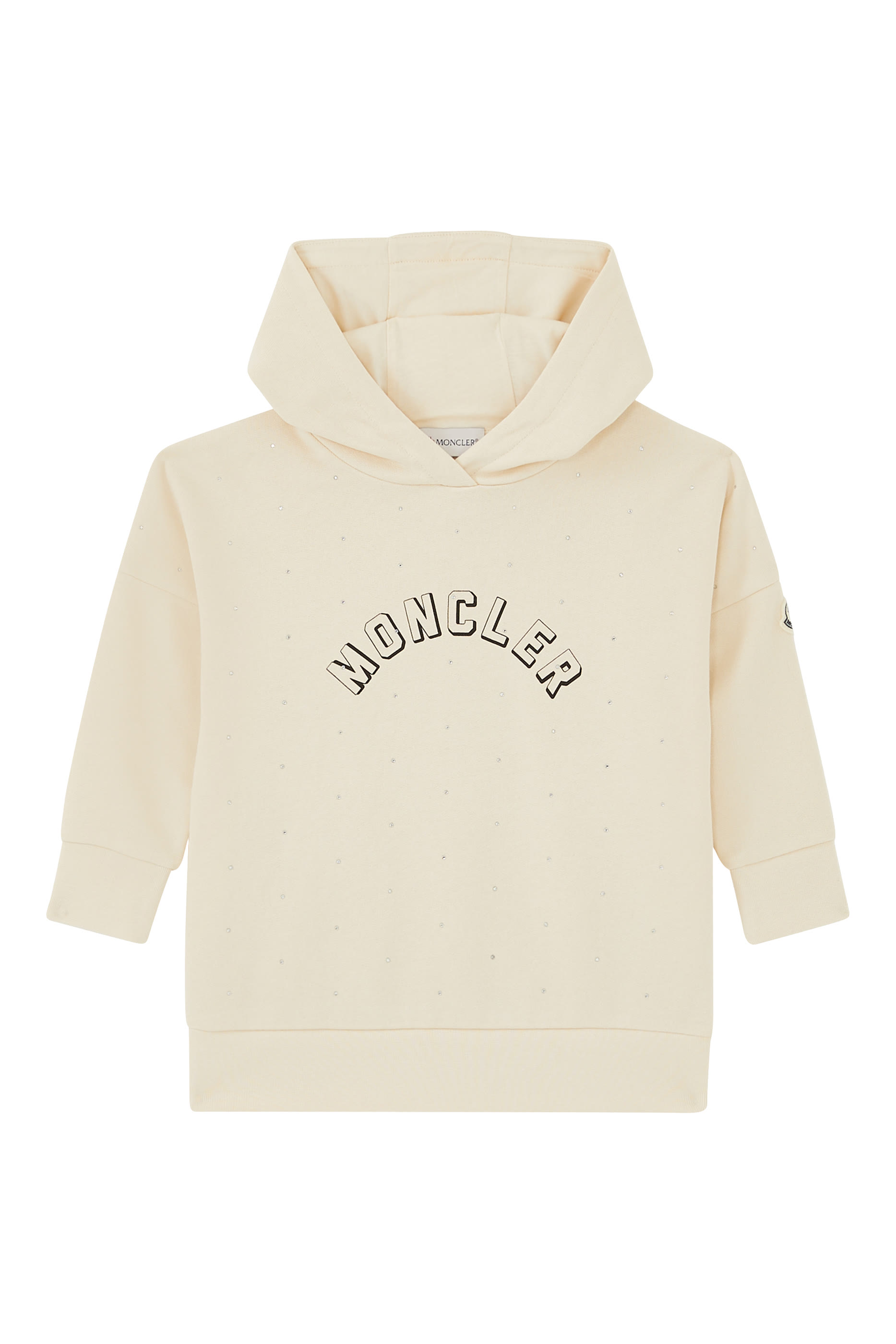 فستان للأطفال بغطاء رأس وشعار الماركة المطرز بكريستال