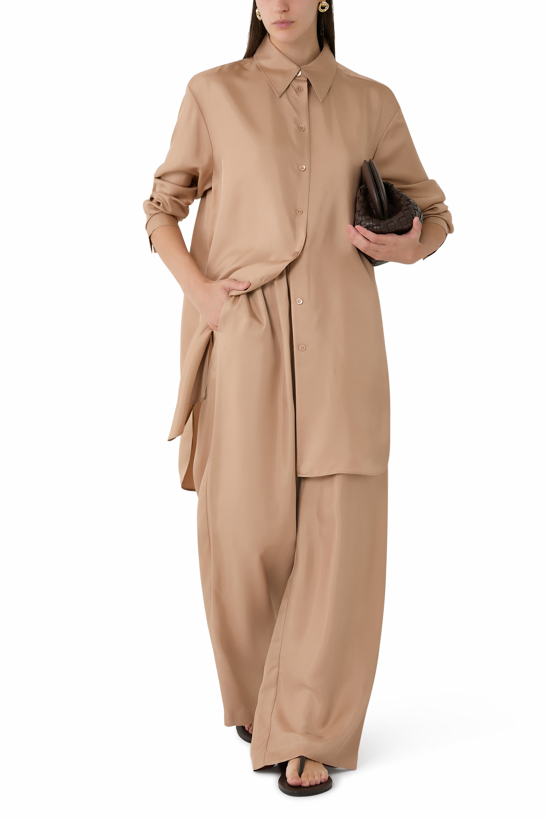 بنطال بقصة ساق واسعة حرير