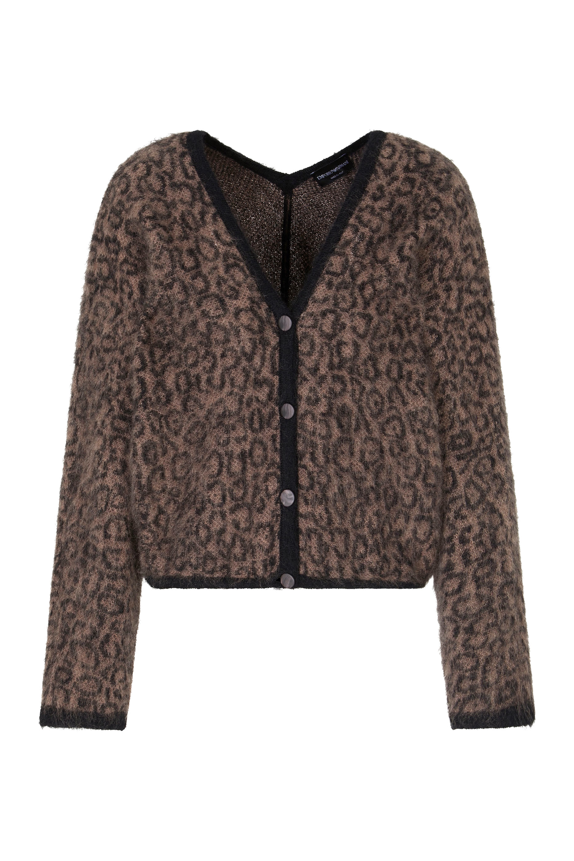 كارديغان بياقة على شكل حرف V مزين بشعار الماركة بالكامل