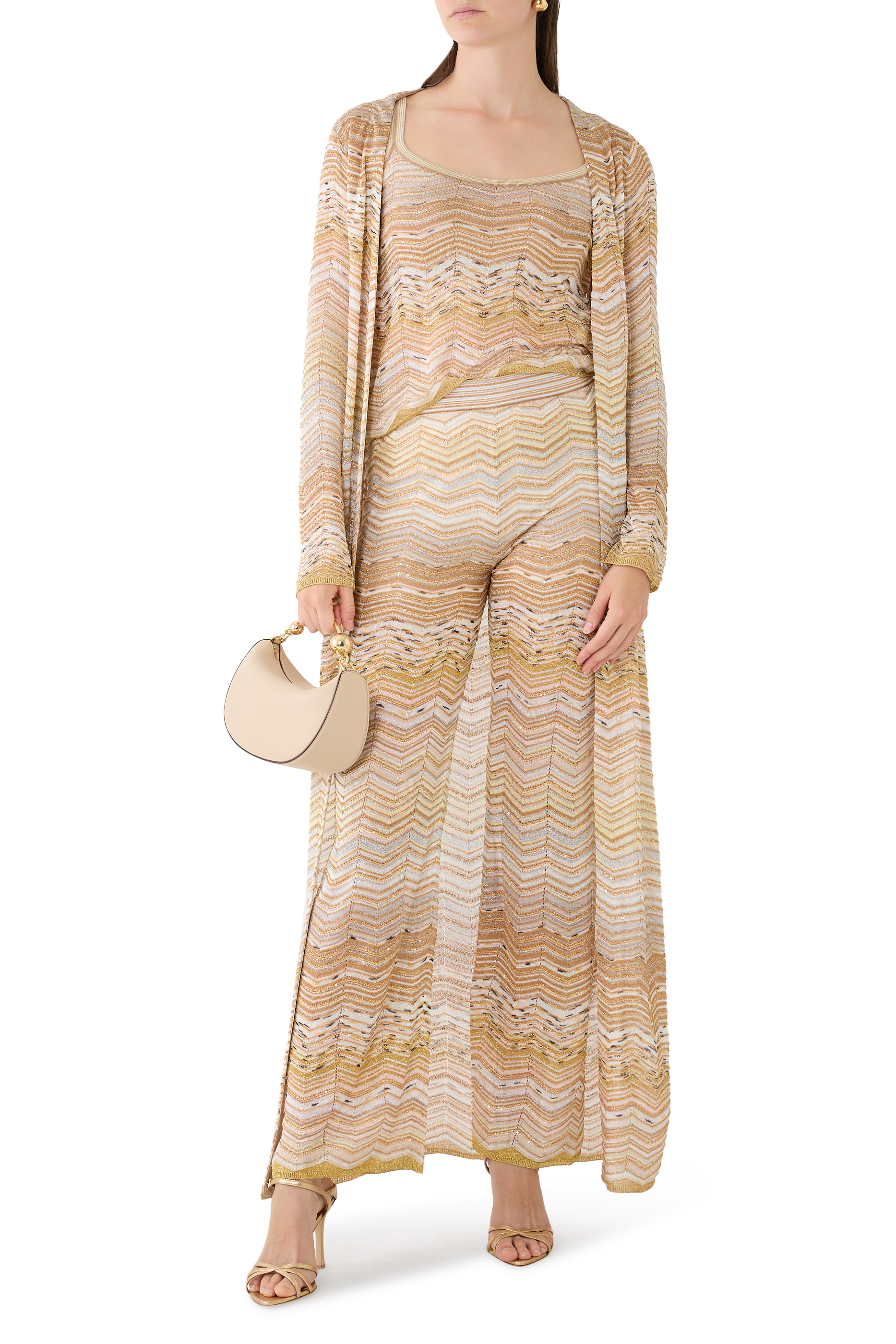 كارديغان طويل بنمط شيفرون مزين بترتر