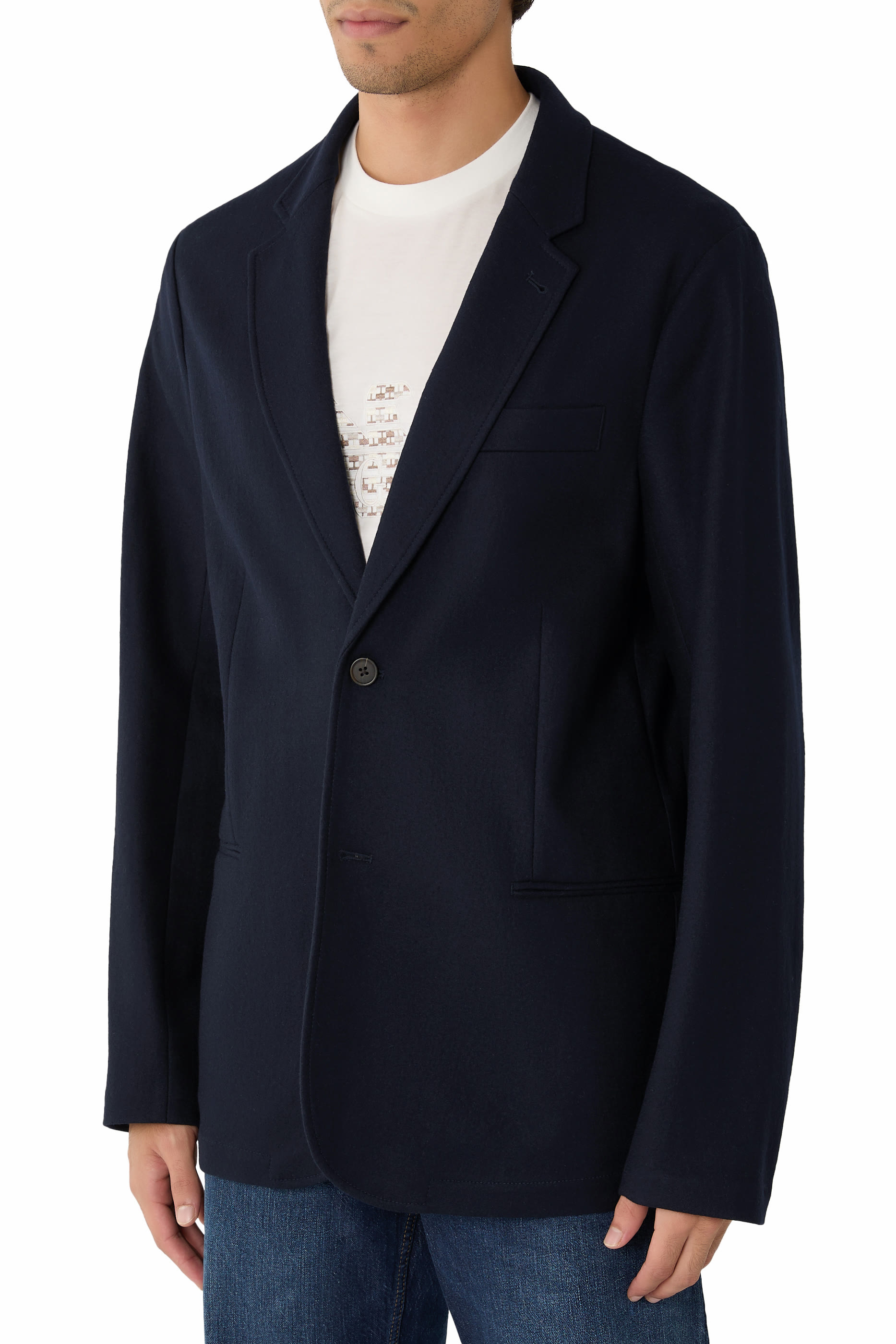 بليزر بصف أزرار صوف بكر فلانيل من التشكيلة الأساسية للسفر