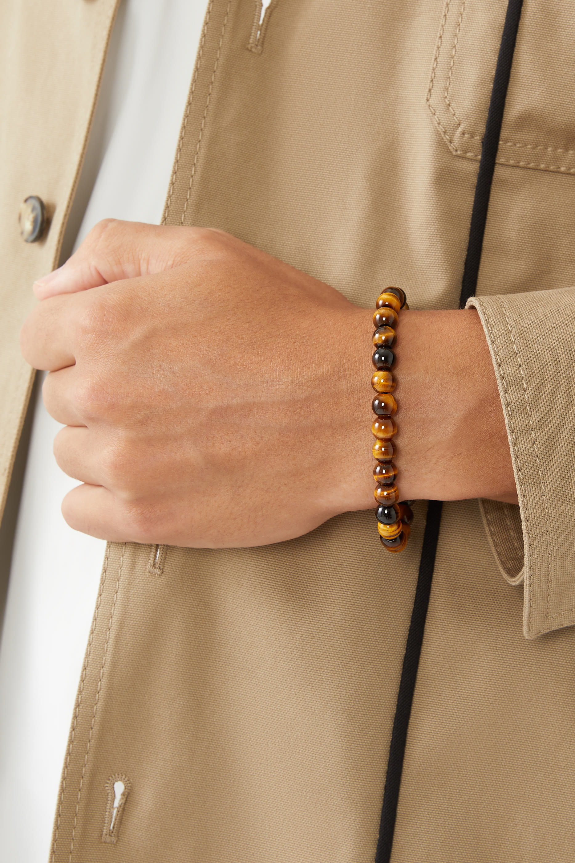 سوار بخرز بتصميم مسبحة، فضة إسترلينية وأحجار بتصميم عين النمر