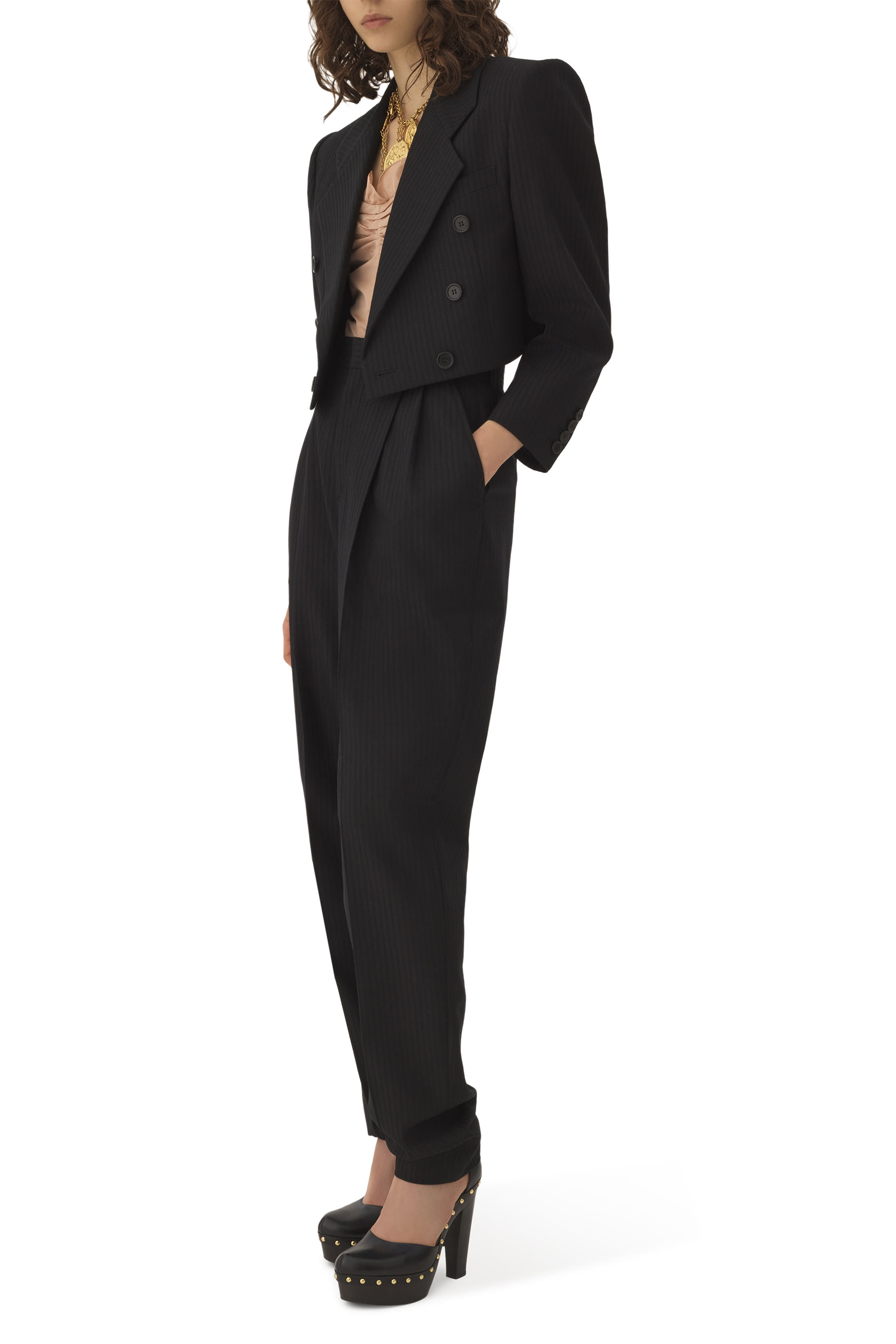 جاكيت سبينير قصير بصفي أزرار للإغلاق