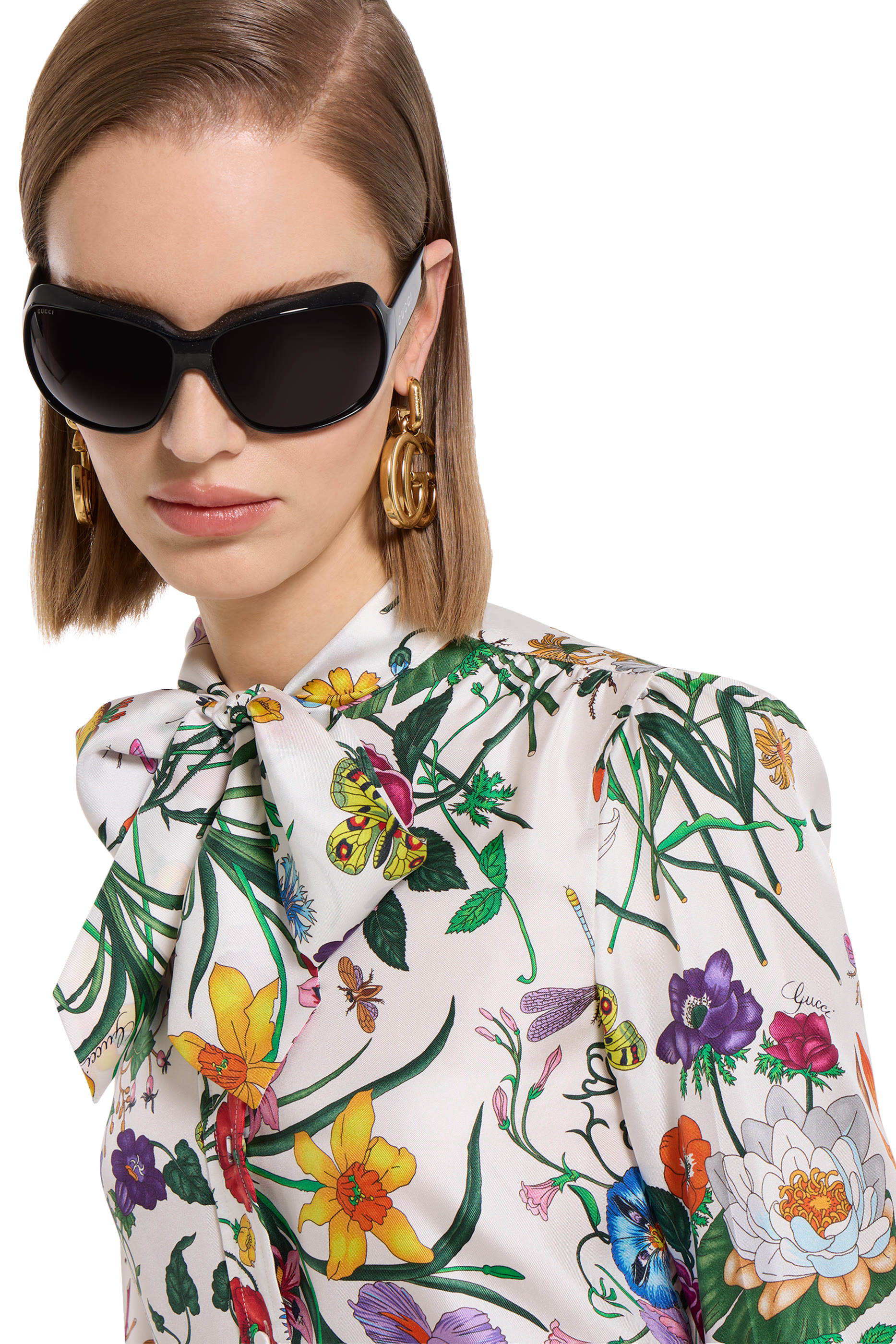 قميص مزين بطبعات وفيونكة حرير تويل