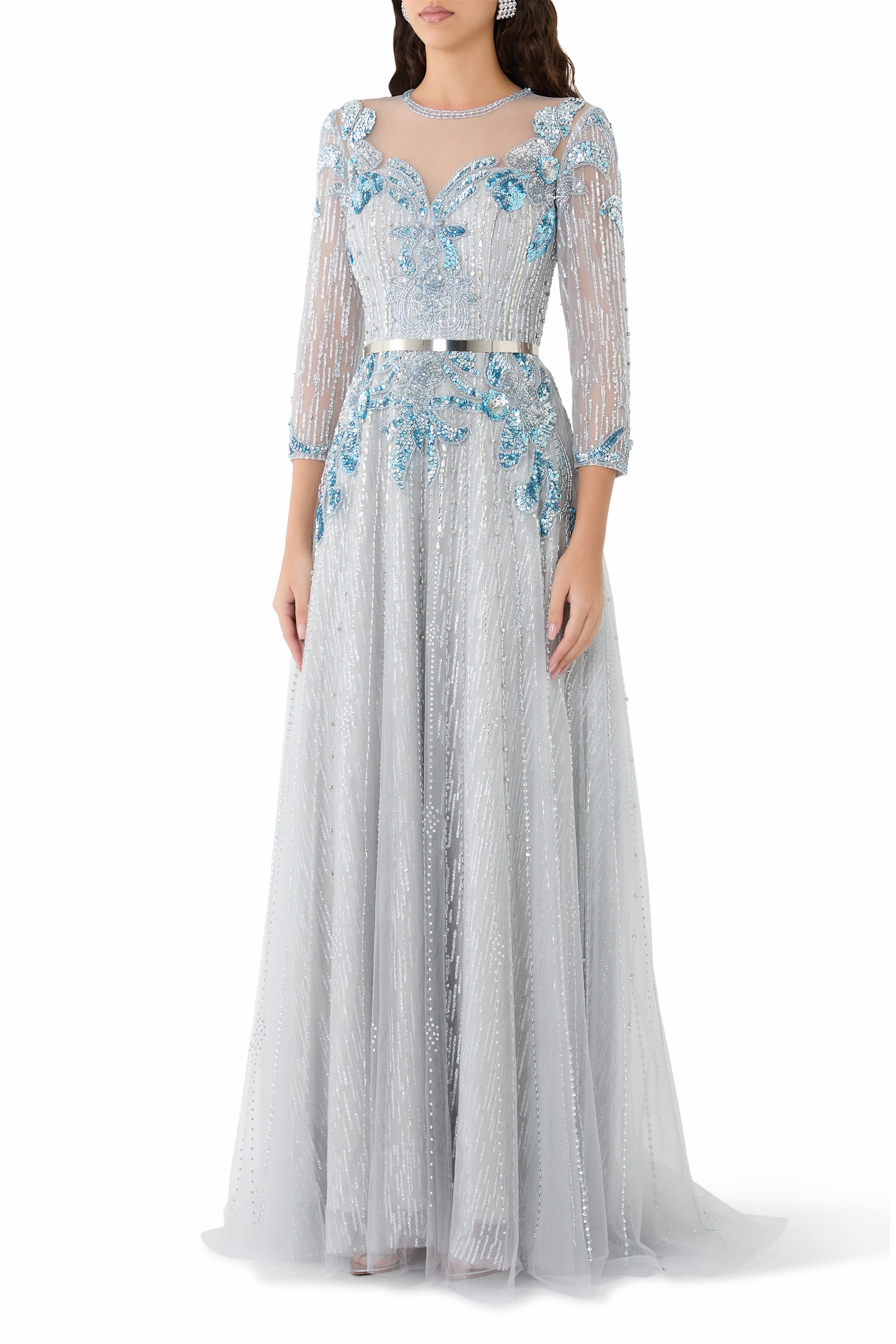 Long Sleeve Embellished Gown