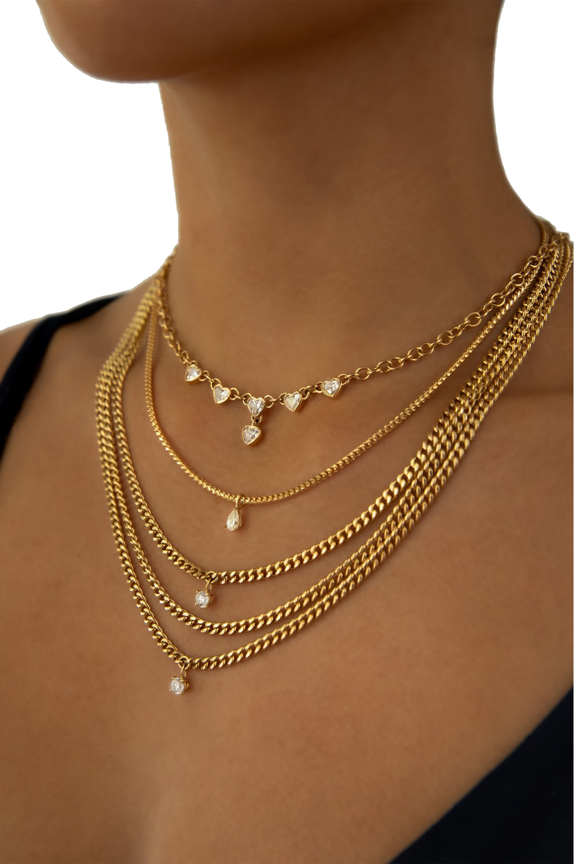 قلادة فرانكو بتصميم سلسلة بحلية مرصعة بماس بتصميم كمثرى، ذهب أصفر عيار 18