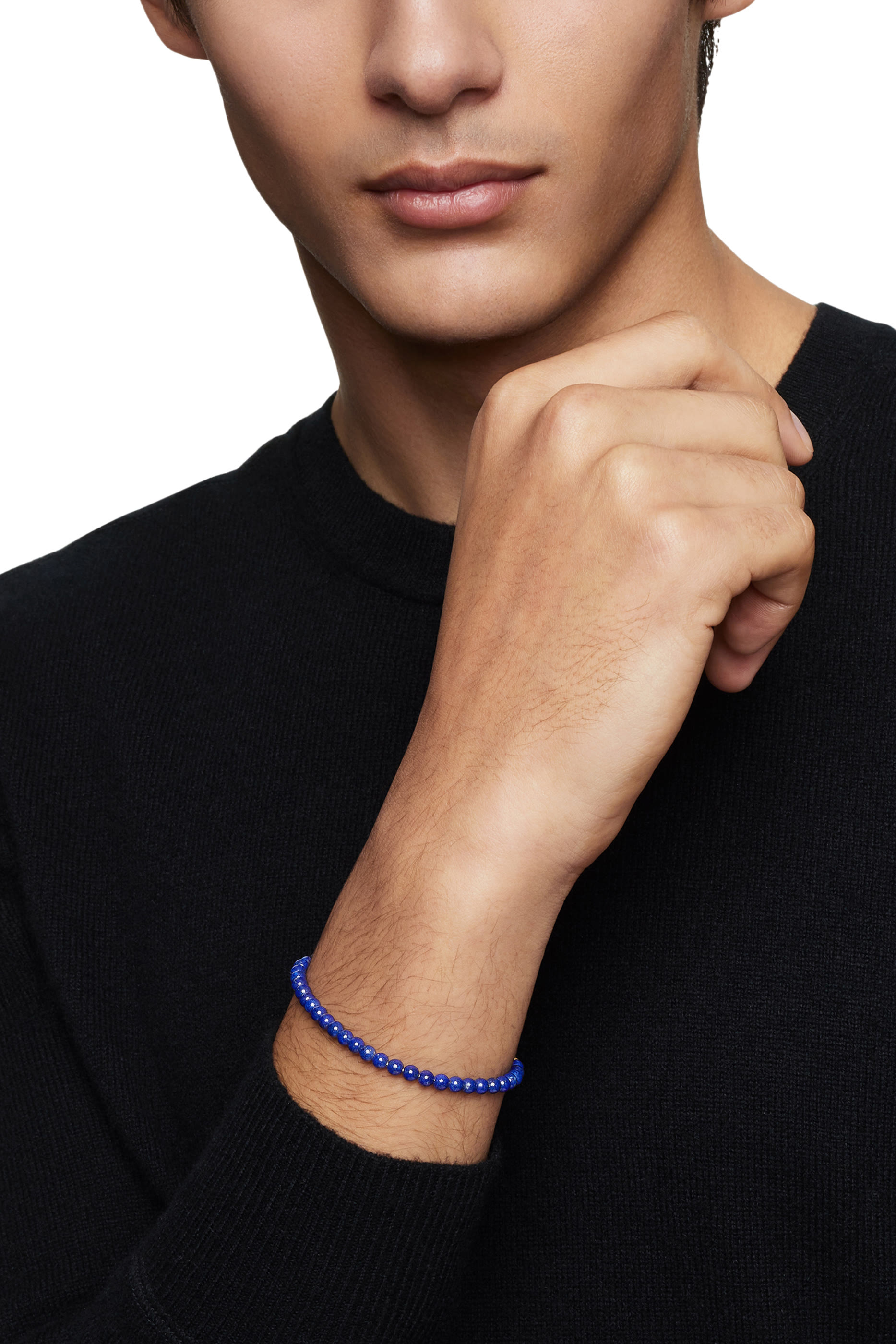 سوار بخرز بتصميم مسبحة، فضة استرلينية ولازورد