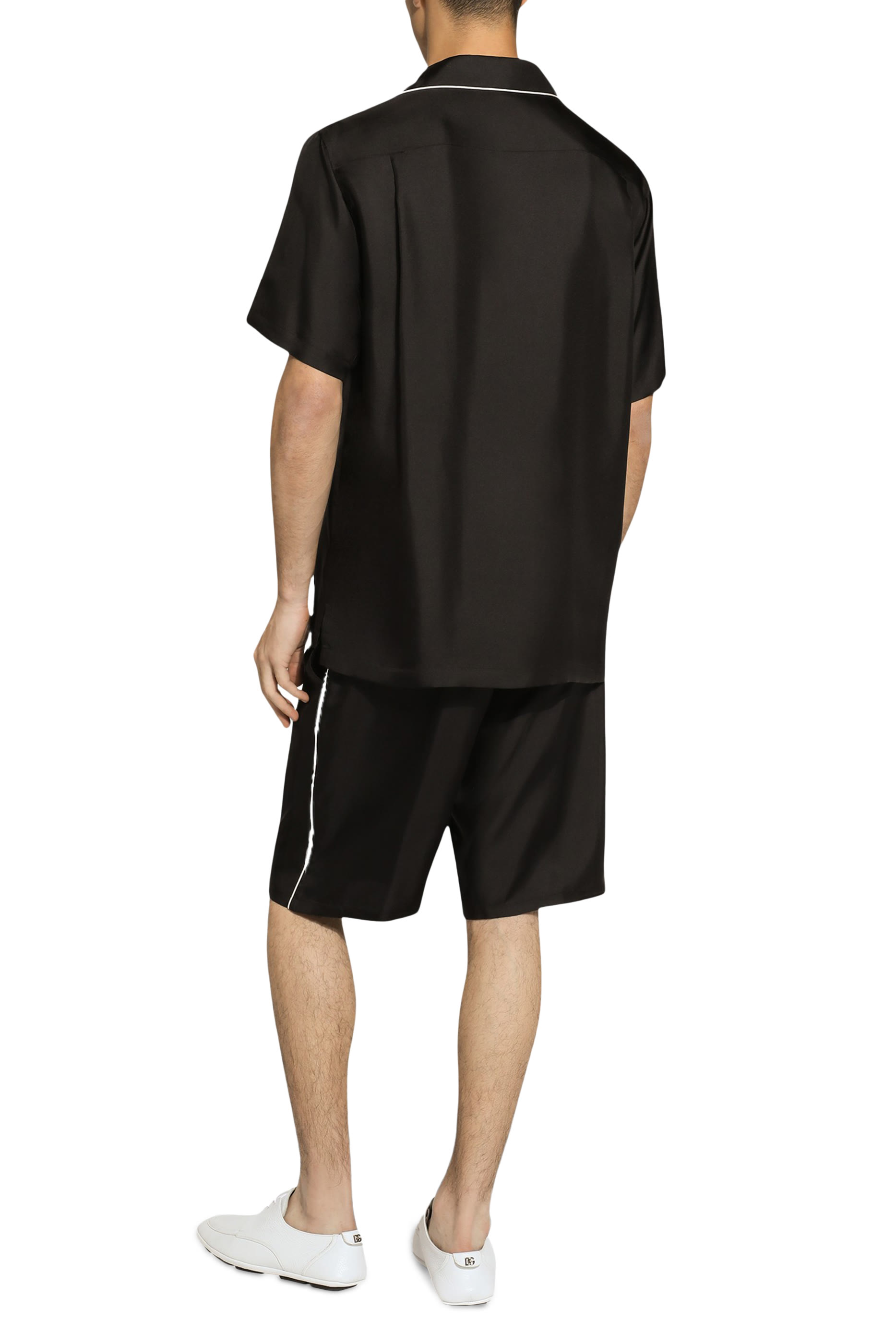 قميص حرير تويل بنقشة شعار حرفي الماركة