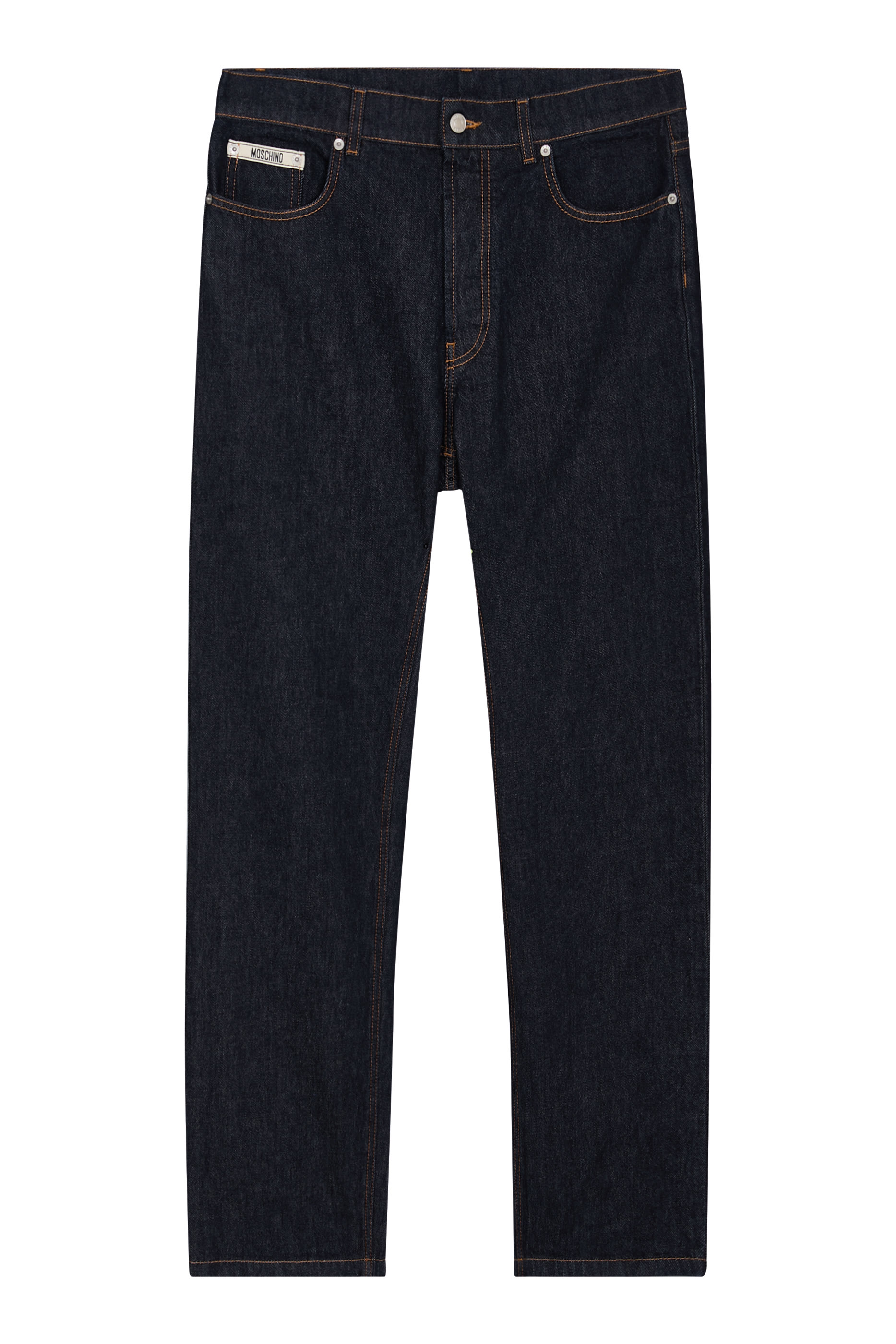 بنطال جينز بقصة ساق مستقيمة وشريط شعار الماركة