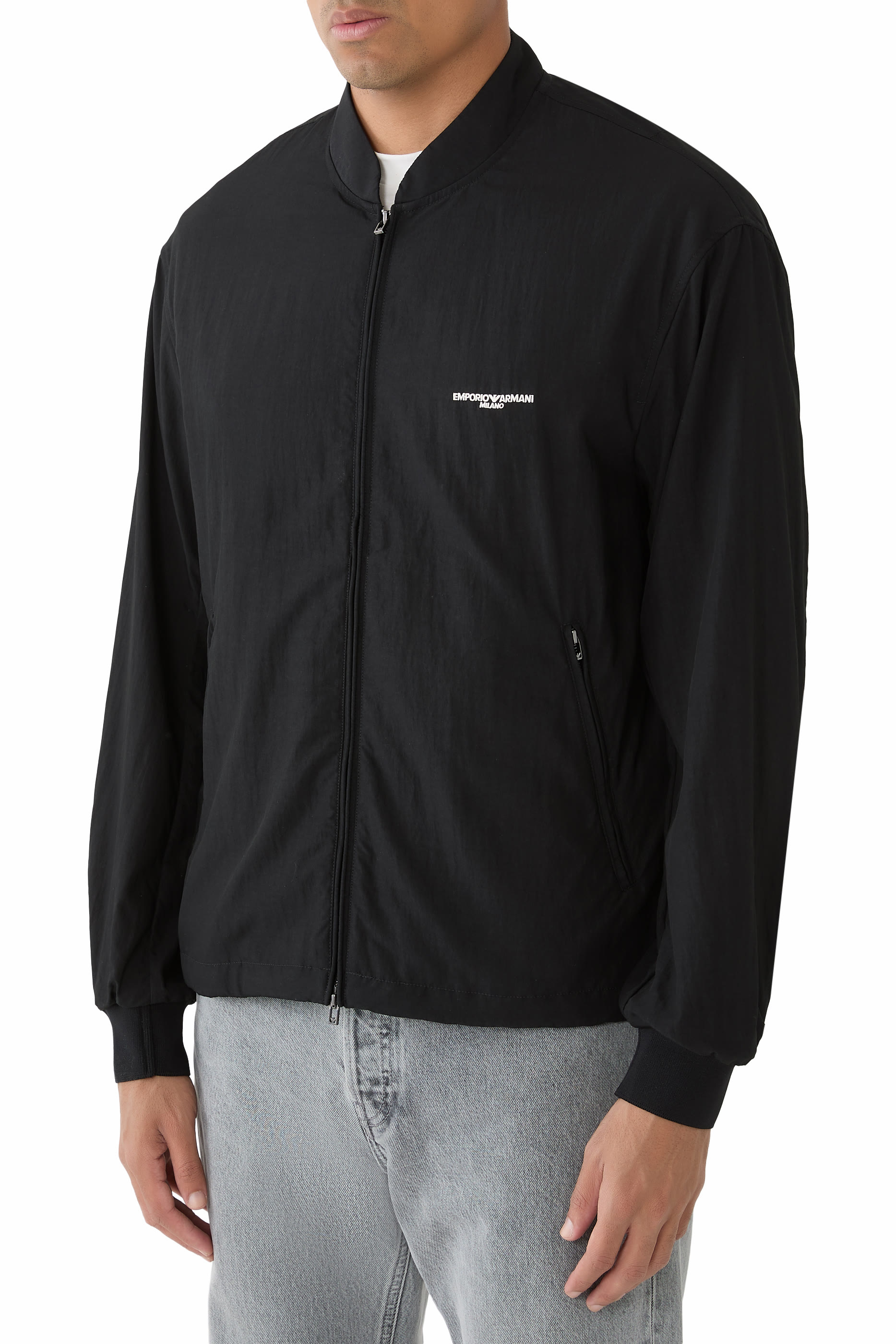 جاكيت فضفاض بطبعة شعار الماركة بحجم صغير نايلون