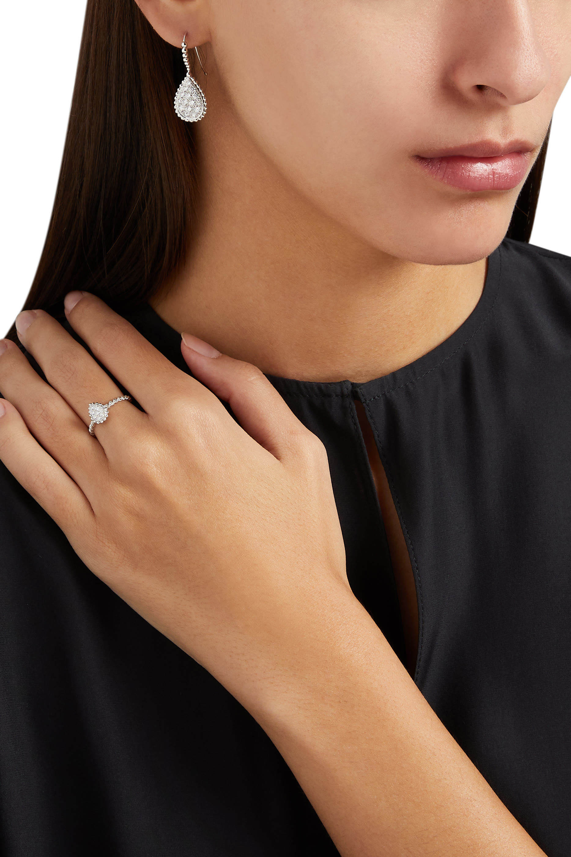 خاتم سيربنت بوهيم مرصع بماس، ذهب أبيض عيار 18