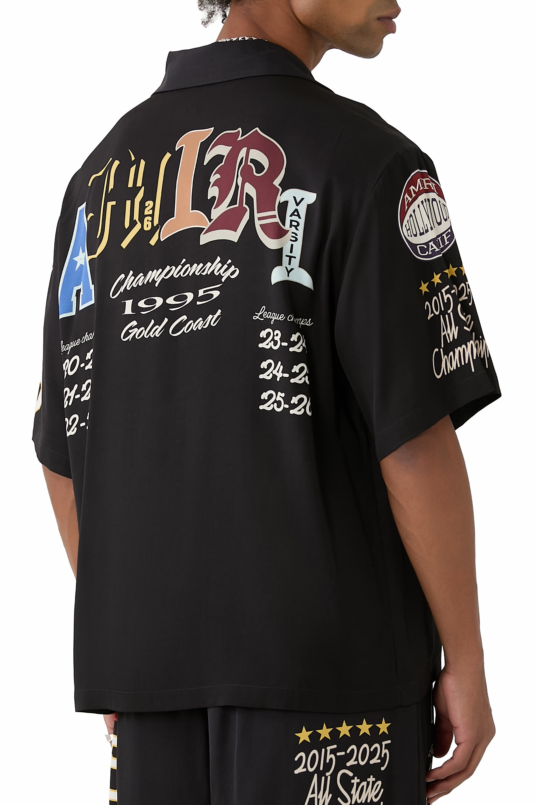 قميص بقصة فضفاضة بياقة مطوية ورقع بتصميم جامعي